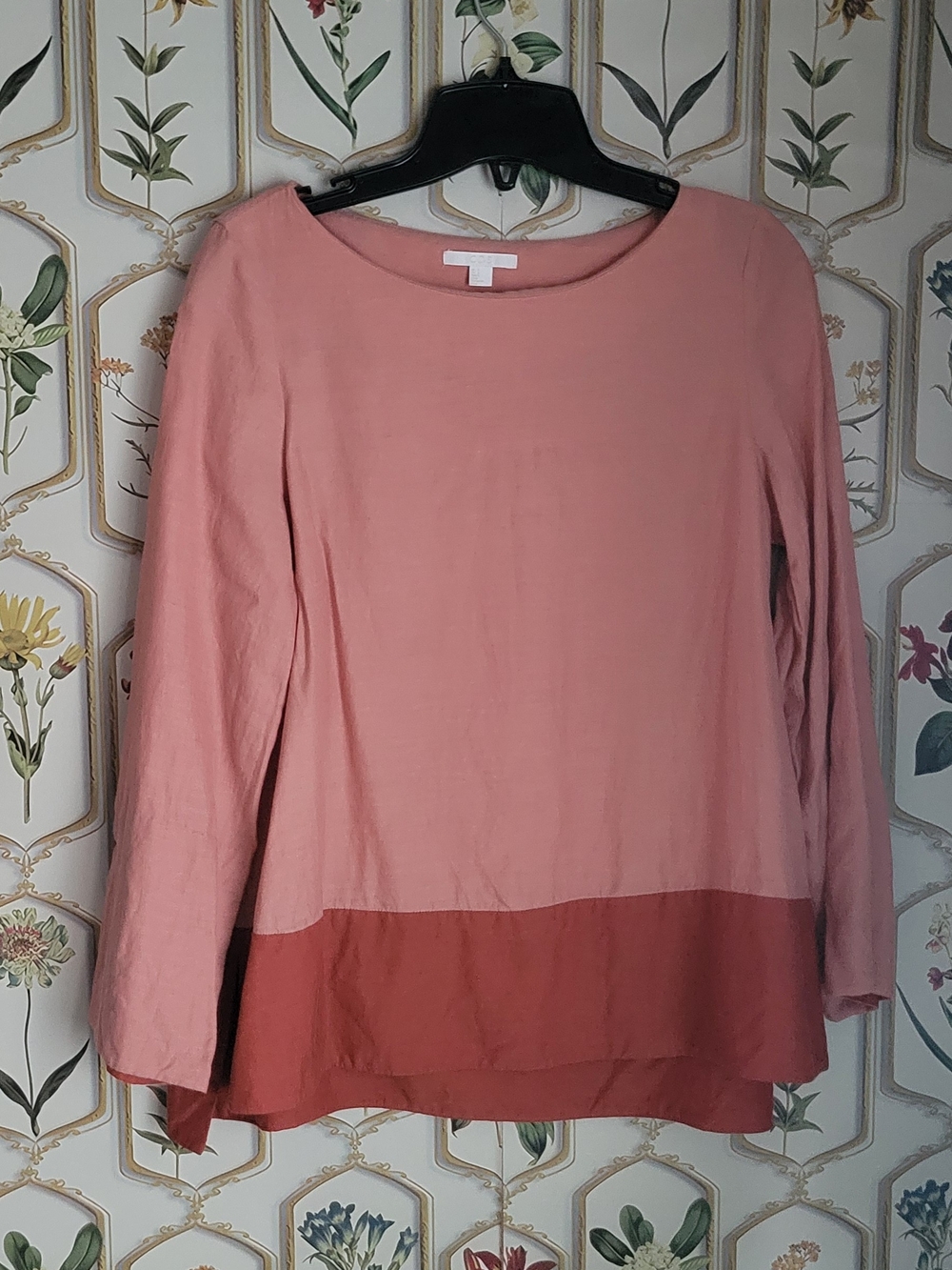 Womens Two-Tone Pink Layered Hem Long-Sleeve Aline Tunic Style Blouse Size 2
